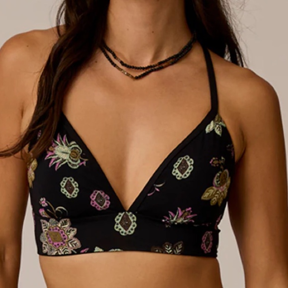 Carve Designs Black Floral Triangle Bikini Top